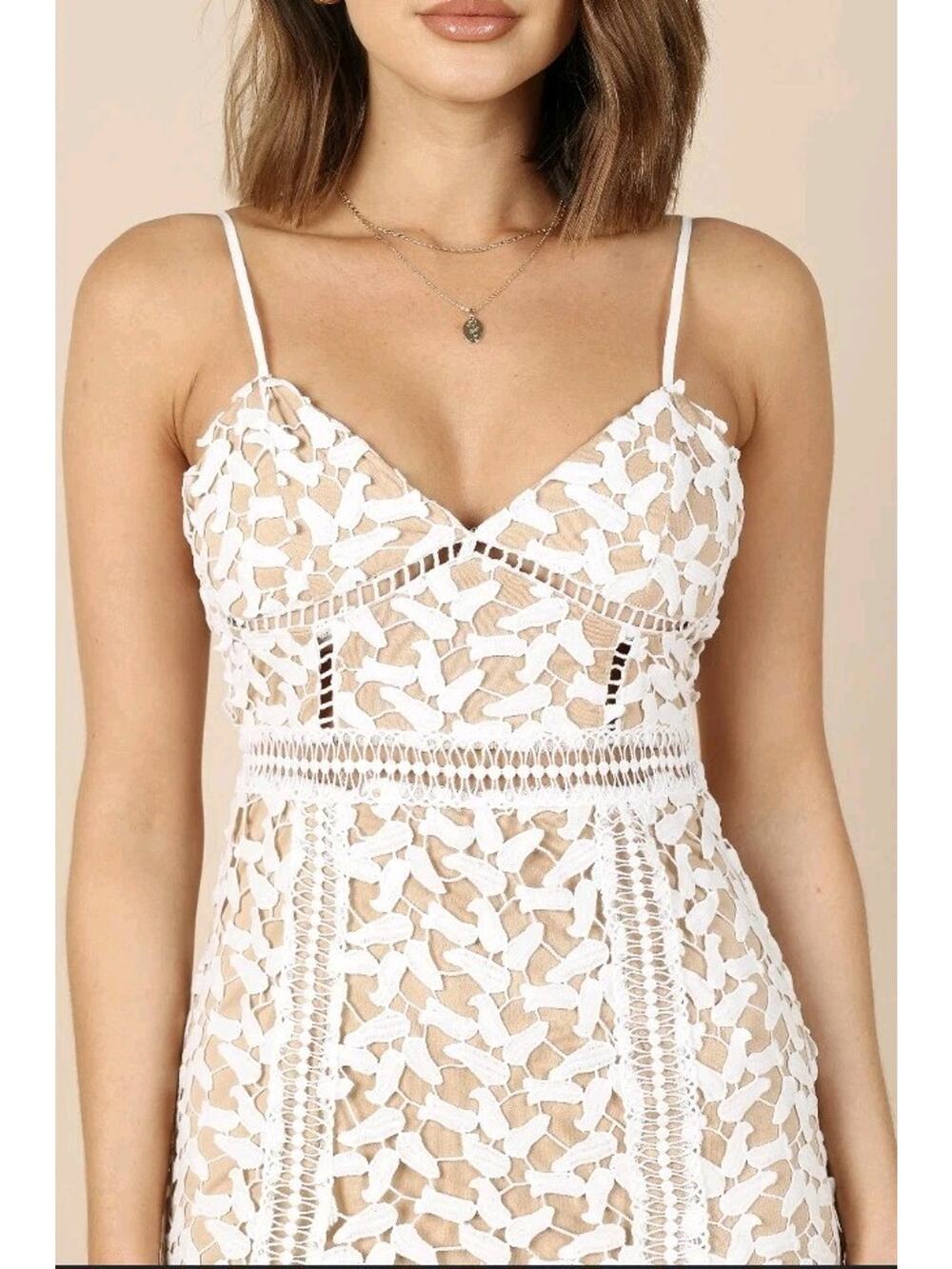NWT Petal & Pup White and Beige Lace Sheath Cocktail Dress XS #626
